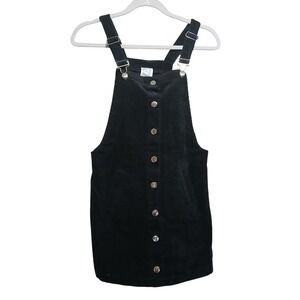Blue Rain Corduroy Button Front Overall Dress Mini Black XS‎